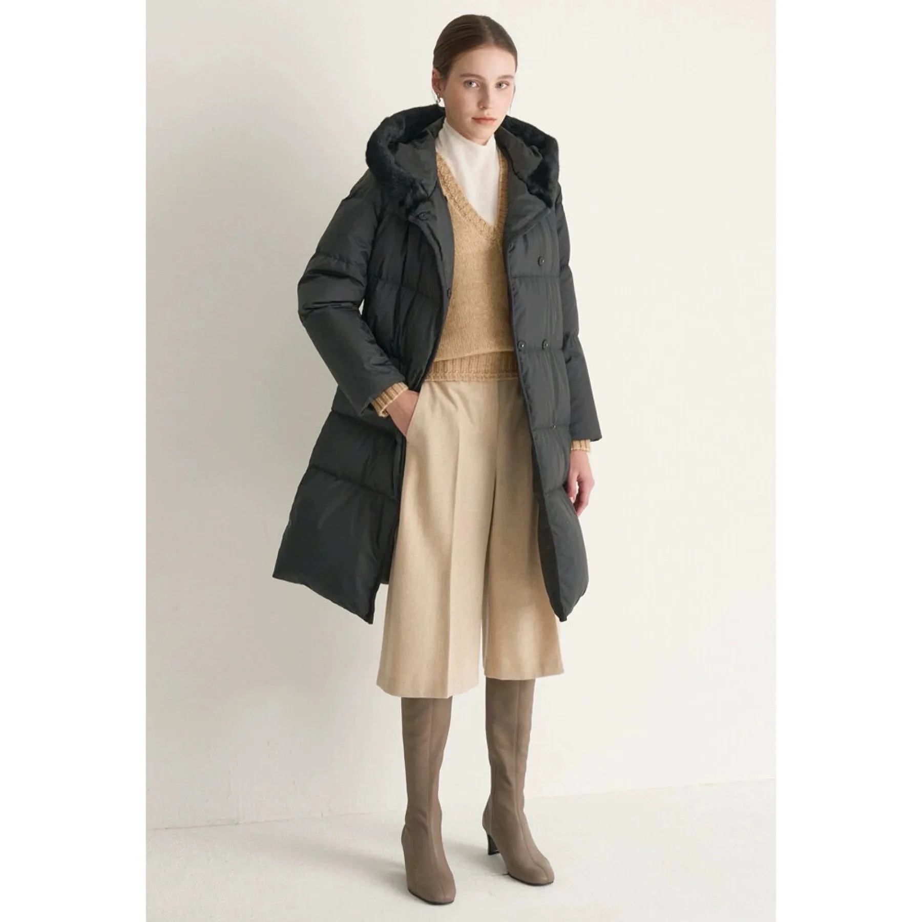 الليمون الجبن MIN25 الشتاء Faion مقنعين الربط تنوعا Thiened متوسطة الطول أوزة أسفل معطف دافئ تخفيف Sle Straig... #4