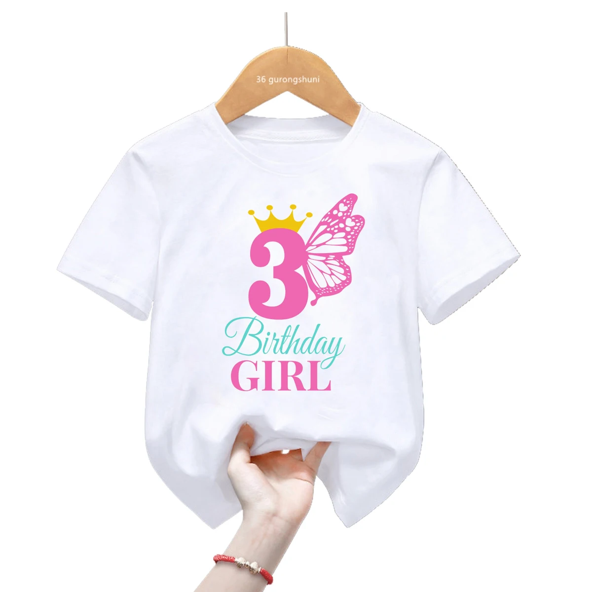 T-shirt à thème de couronne de princesse pour filles, vêtements pour enfants, manches courtes, mignon, c'est mon joyeux anniversaire, cadeau d'anniversaire, 1-11