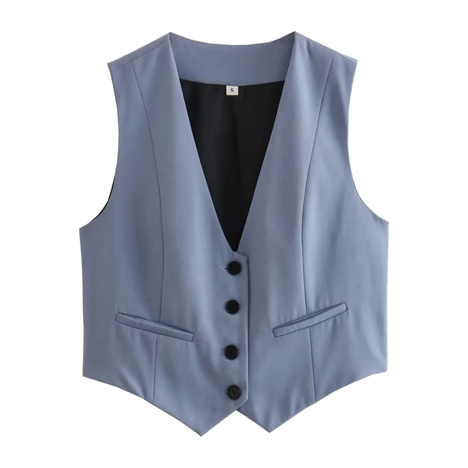 

Women Fashion Front Button Asymmetric Waistcoat Vintage V Neck Sleeveless Female Solid Color Outerwear Chic Vest Tops For Women