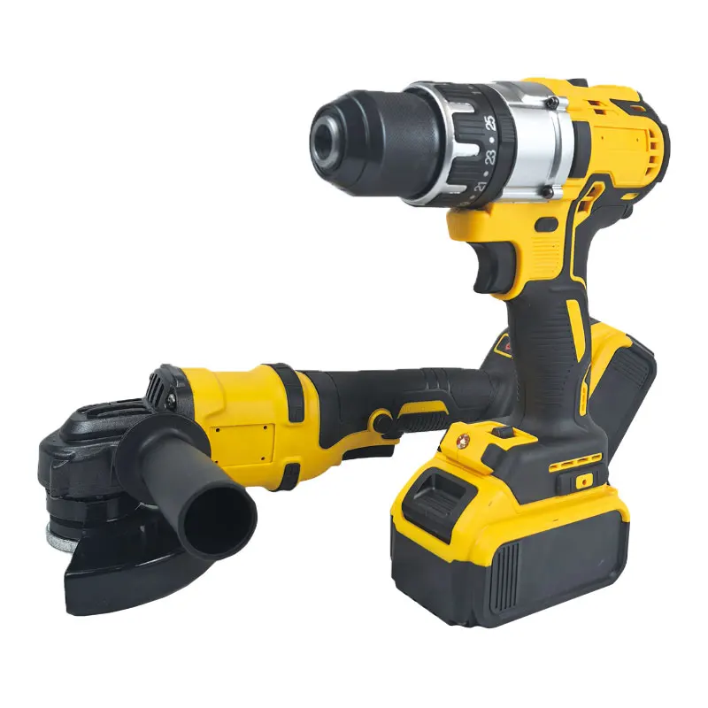 21v Portable PowerAngle Grinder, Electric Drill, Angle Grinder Two-in-one Toolbox 2pcs Combo Kits Brushless Power Tool Kits