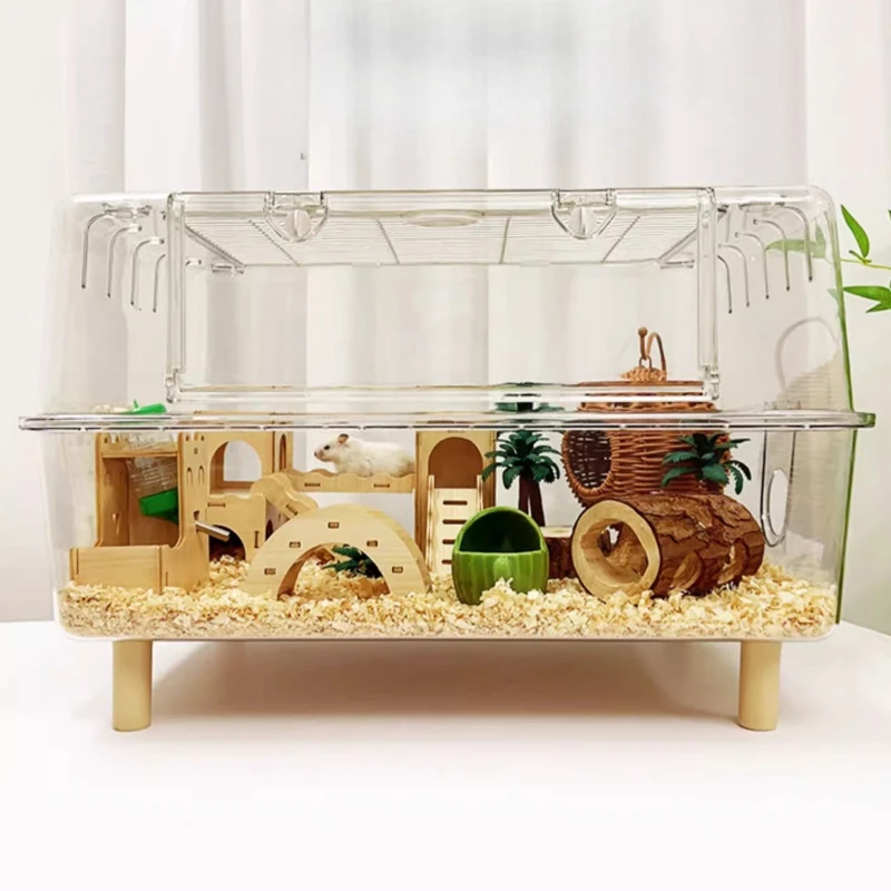 

‌ Ультрапрозрачная клетка для хомяка, утолщенная акриловая среда обитания, вентилируемый дом с двойной дверью, устойчивая к побеге для карликовых хомяков