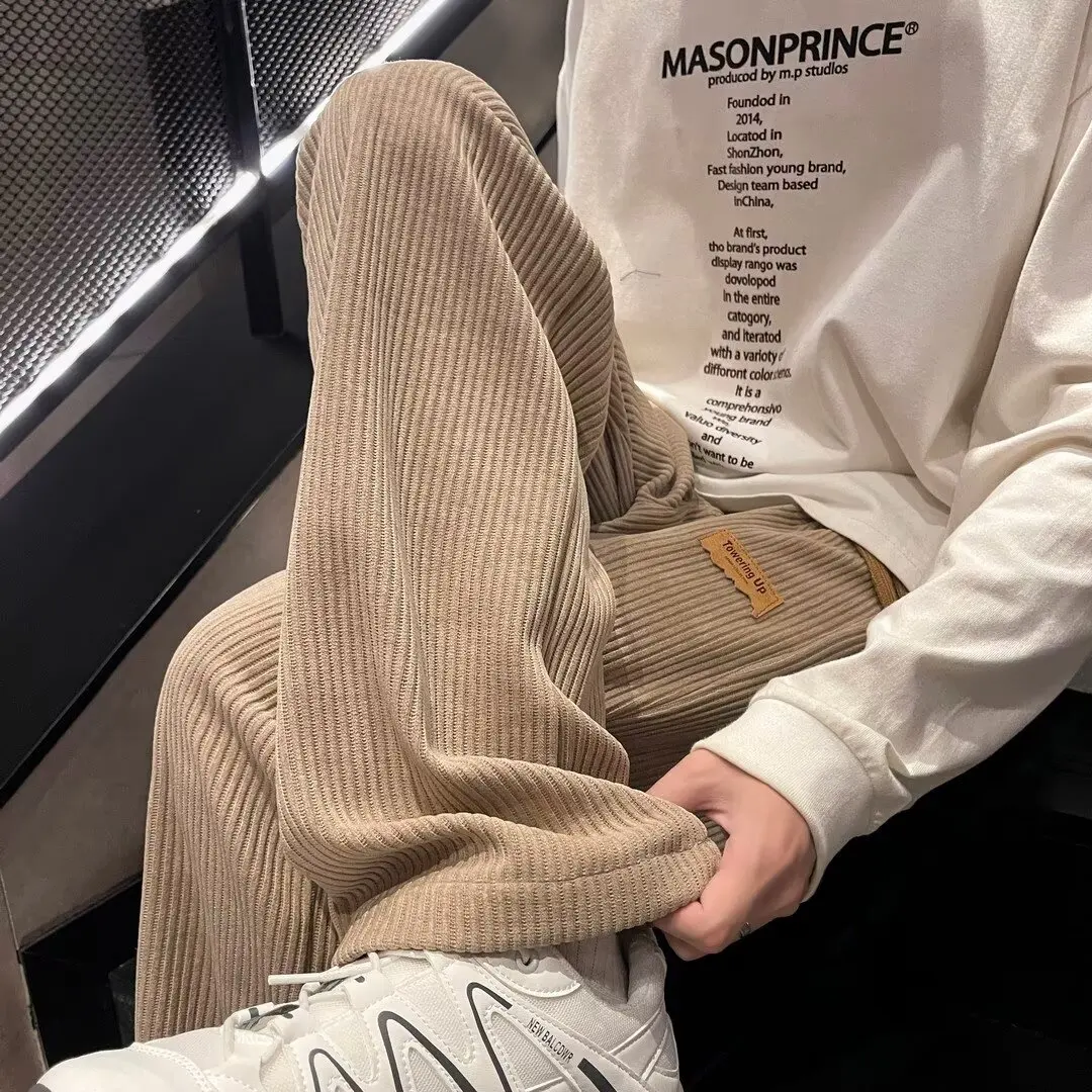 

Мужские вельветовые спортивные брюки свободного кроя на осень-зиму, прямые, повседневные, на подкладке, больших размеров