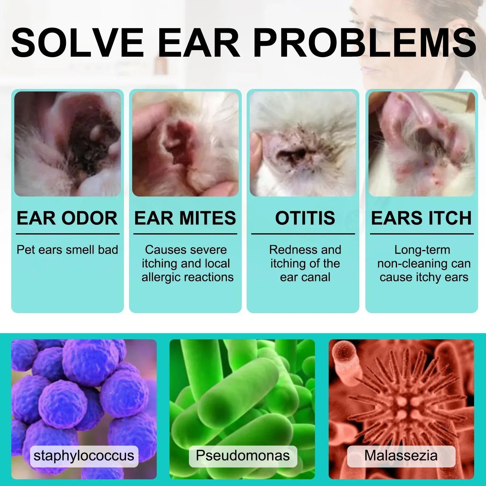 For ELAIMEI 50ml Pet Ear Cleaner Cat Dog Ear Cleaner Ear Wax Remover Non-irritating Ear Cleansing Solution Ear Wash Pet Supplies