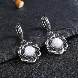 Natural Moonstone Drop Earrings for Women Blue Sandstone S925 Silver Hoop Earring Party Gift Fine Jewelry Wholesale