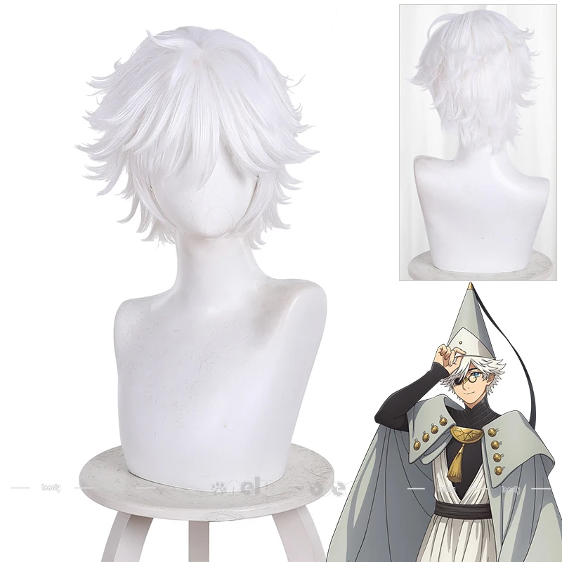Tongari Boushi no Atelier, pelucas sintéticas resistentes al calor con pelo blanco corto, sombrero de bruja de Anime, peluca de Cosplay Atelier Qifrey