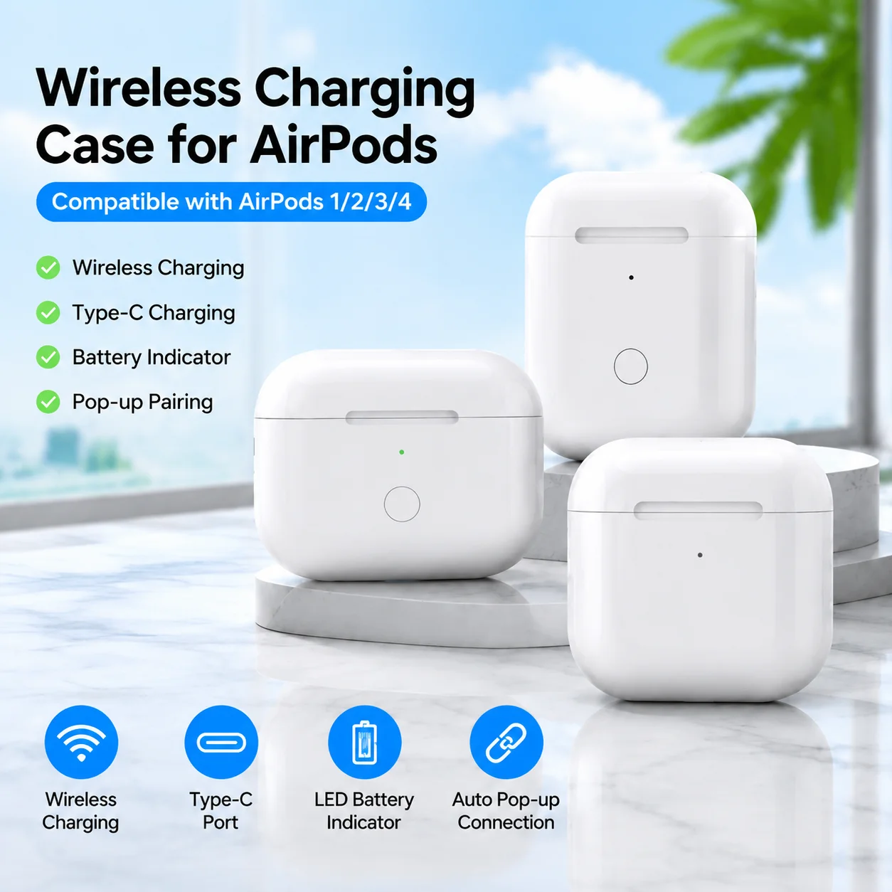 Replacement Earphone Charger Case Charging Box For AirPods 1/2/3/4 Wireless & Wired Charging | LED Indicator