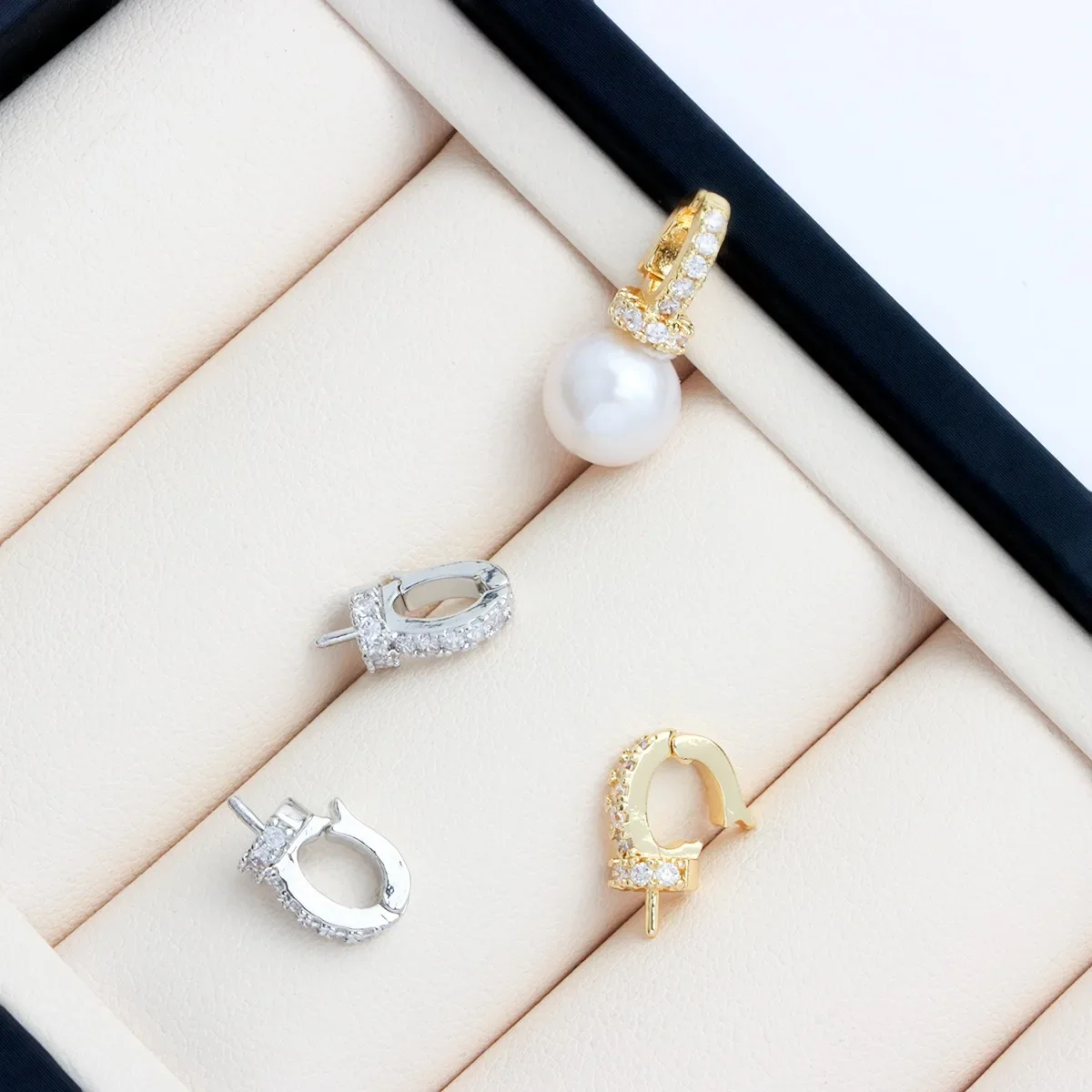 18K Real Gold-plated Zircon Buckle Type Universal Buckle, Half-hole Bead Holder Pendant Buckle DIY Handmade Accessories