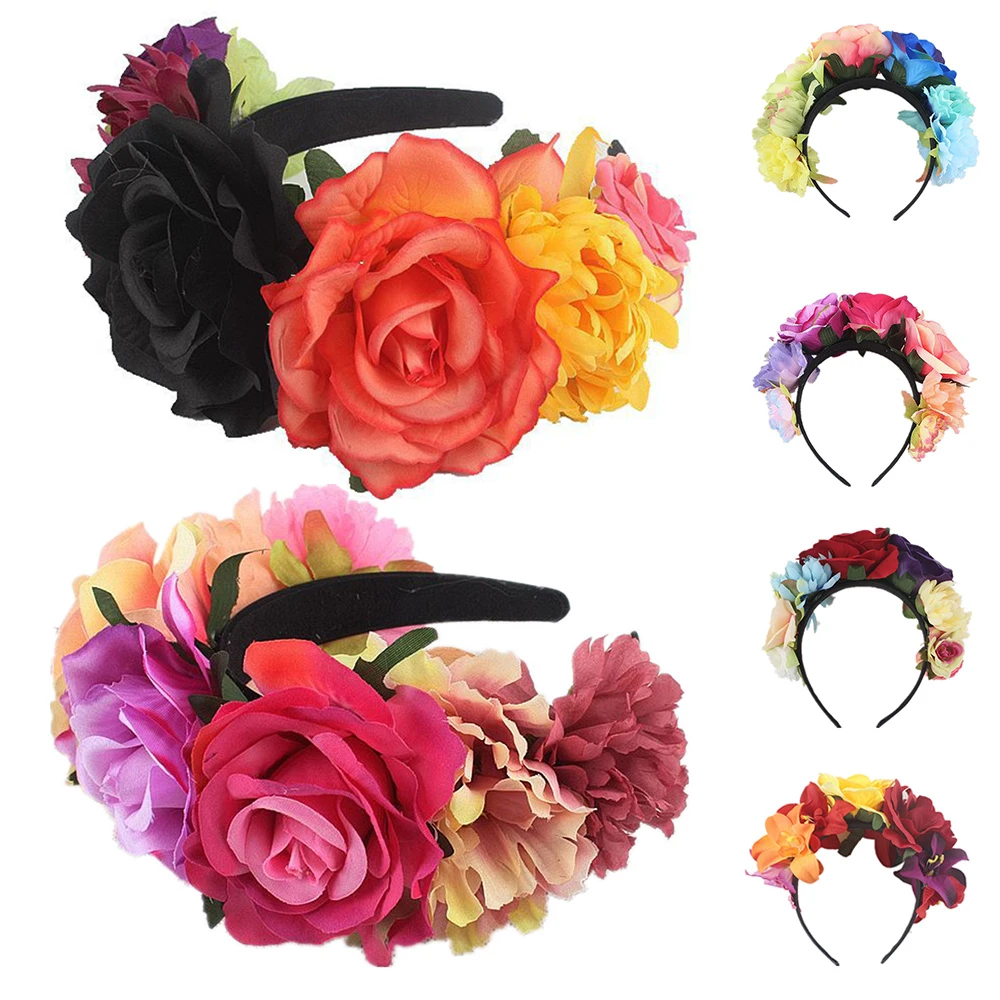 

Boho Women Bridal Girl Rose Flowers Headband Crown Head Hoop Wedding Headpiece Hair Band Accessories Artificial Wreaths Garland