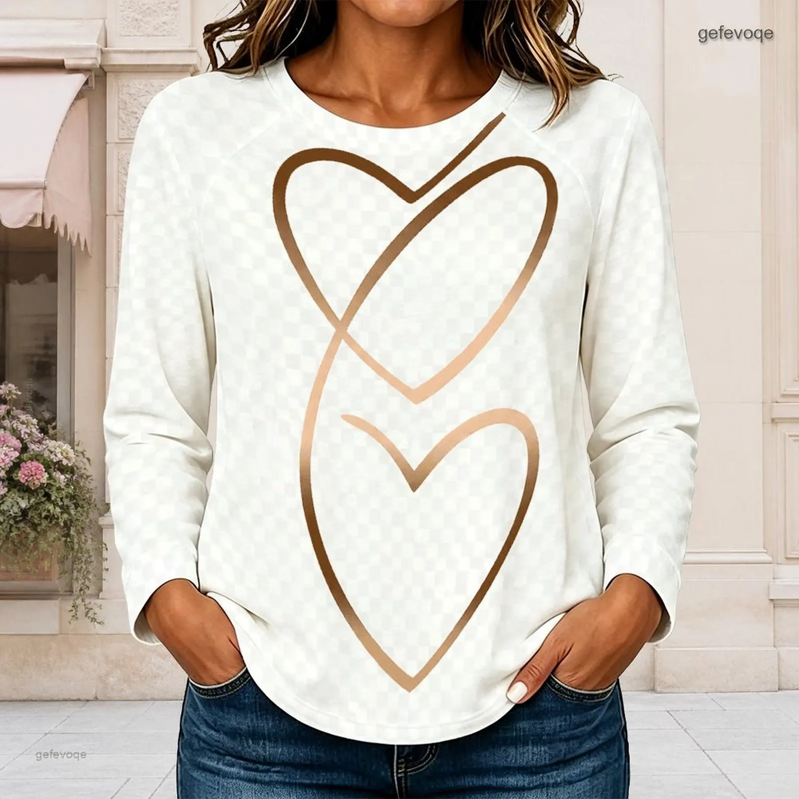 Women Crew Neck Raglan Long Sleeve T Shirt Curved Hem Loose Casual Basic Top Custom Print Ladies Daily Wear Blouse - view 3