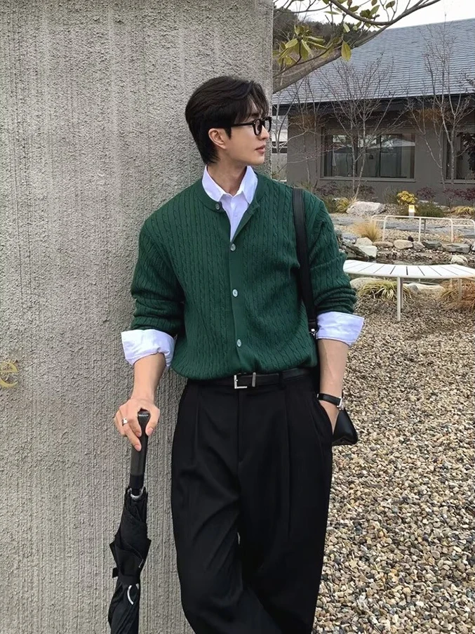 

een Knitted Open Cardigan Men's Trendy American Twist Rope Long Sve Sweatirt Twist Flower Woolen Jaet Coat