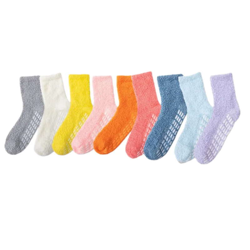 

1/2 пары коралловых флисовых подошв с клеем для тепла и нескользящих носков-тапочек, носки для йоги для пар/платьев, унисекс