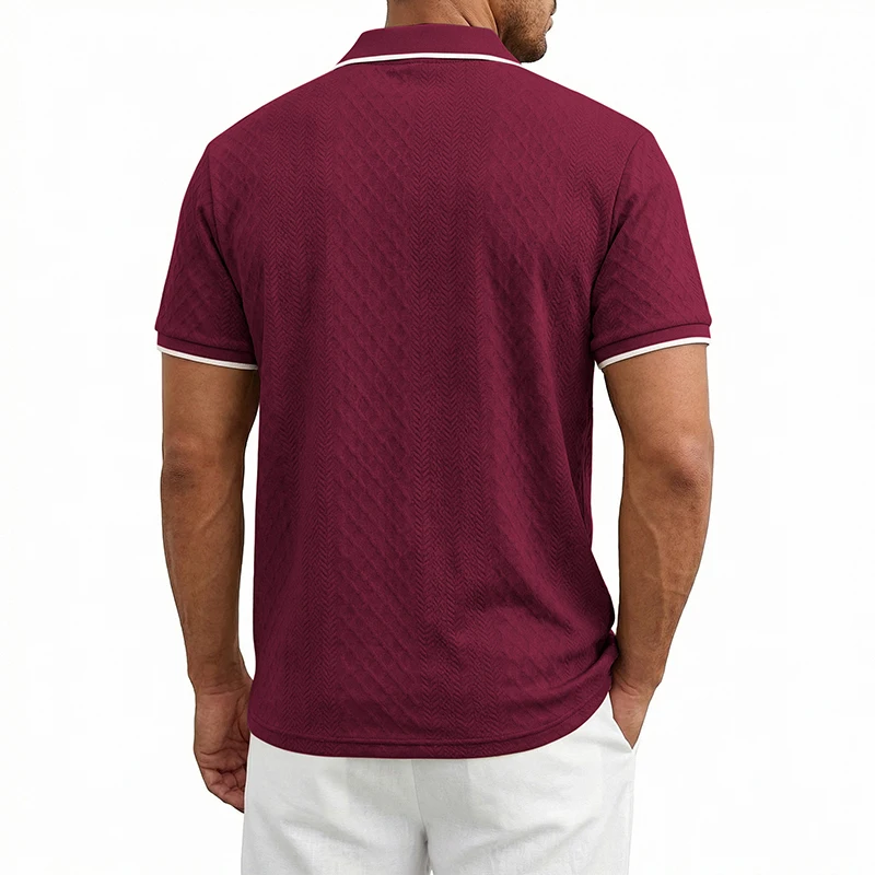 Sommer Herren Casual Business Kurzarm 9-Farben Jacquard 1/4 Reißverschluss Poloshirt | Strukturiertes Polo-Top mit Reißverschluss und kurzen Ärmeln – Detail 21