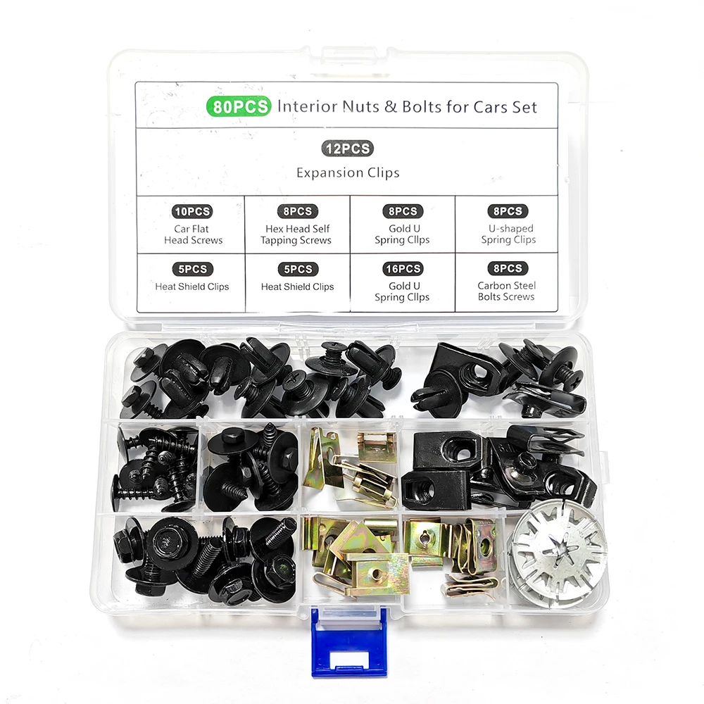 Kit Surtido de Clips en U de Acero al Carbono y Tornillos para Carrocería, Clips para Automóvil con Tornillo Autorroscante para Parachoques, Guardabarros y Paneles de Ajuste