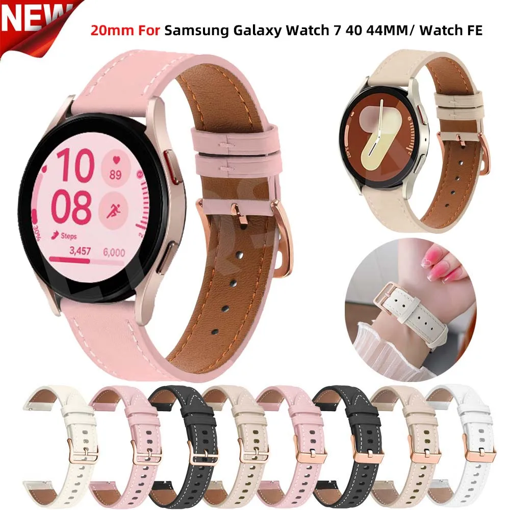 20mm Leather Strap For Samsung Galaxy Watch 7 6 5 4 40 44mm Watchband Bracelet Galaxy Watch FE 6 Classic 43/47mm 5Pro 45mm Belt
