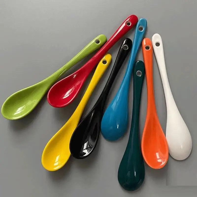 Creative  Ceramic Coffee Spoon 12cm Glazed Spoon for Soup Hotel Commercial Matched with  Cup Macaron Style Spoon