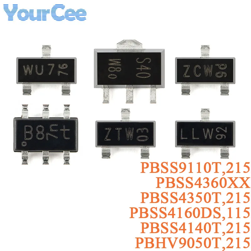 10 Uds PBSS9110T SOT-23-3 PBSS4360XX SOT-89 PBSS4350T PBSS4160DS SOT-457 PBSS4140T PBHV9050T NPN PNP Chip de Transistor VCEsat bajo