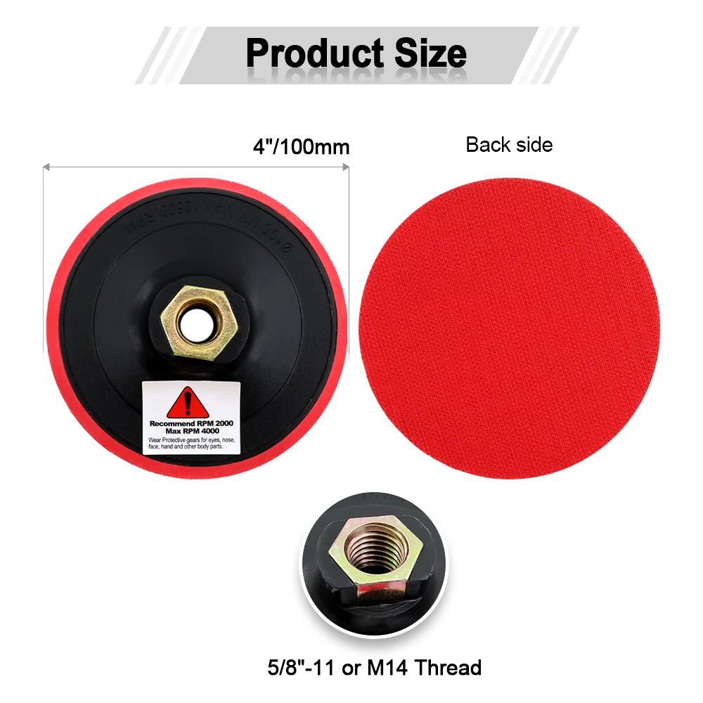 SHDIATOOL Dia100mm пенопластовый коннектор, подкладка, пластиковые полировальные накладки на липучке, угловая шлифовальная машина, M14 5/8 "-11 резьба, 4-дюймовый шлифовальный диск