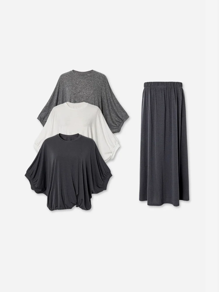 

plus Size Women's T-Shirt Midi Skirt Spring Summer Fashion Set Vinegar Acid Oxygen Design Casual Comfortable Wool Blend