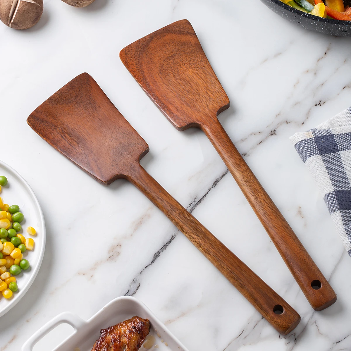 1 espátula de madera para sartén antiadherente; utensilio de cocina especial de madera para uso doméstico en la cocina; espátula antiescaldado