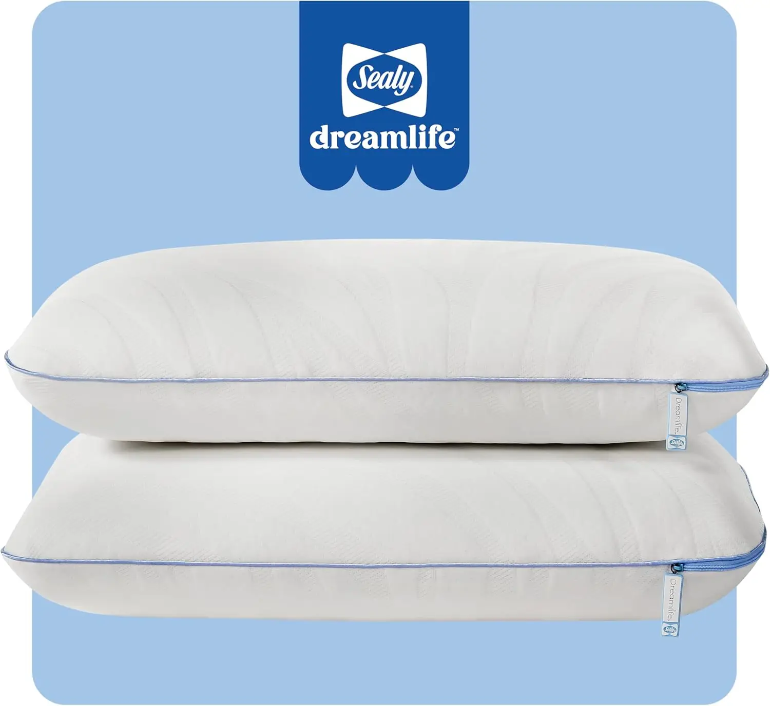 

Queen Size Cooling Memory Foam Pillow with Removable Washable Cover, 2-Pack White, 1-Year Warranty