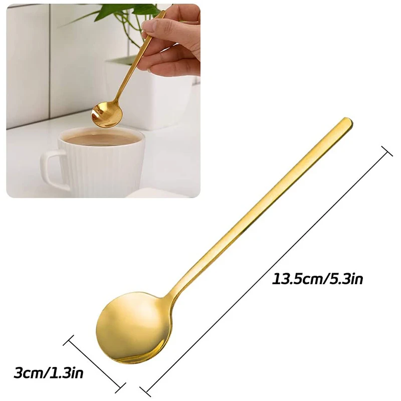 8pcs Gold 304 Stainless Steel Coffee Spoons 13.5cm Mini Teaspoons for Coffee Sugar Dessert Ice Cream