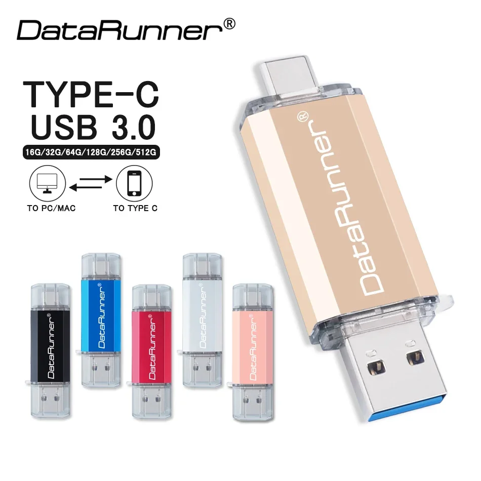 

New DataRunner 128GB USB 3.0 TYPE C USB Flash Drive Pen Drive 32GB 64GB 256GB 512GB Pendrive 2 -IN-1 Flash USB Memory Stick