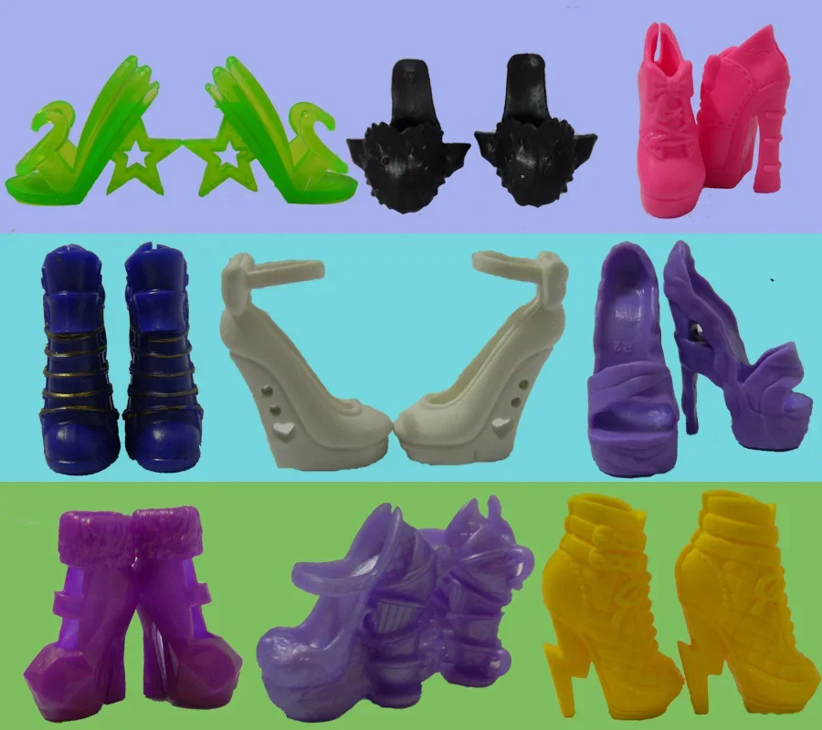 10pairs/lot Mix Style Doll Shoes High Heel Shoes For Monster High Dolls Sandals Shoes For 1/6 Monster Dolls Accessories Kids