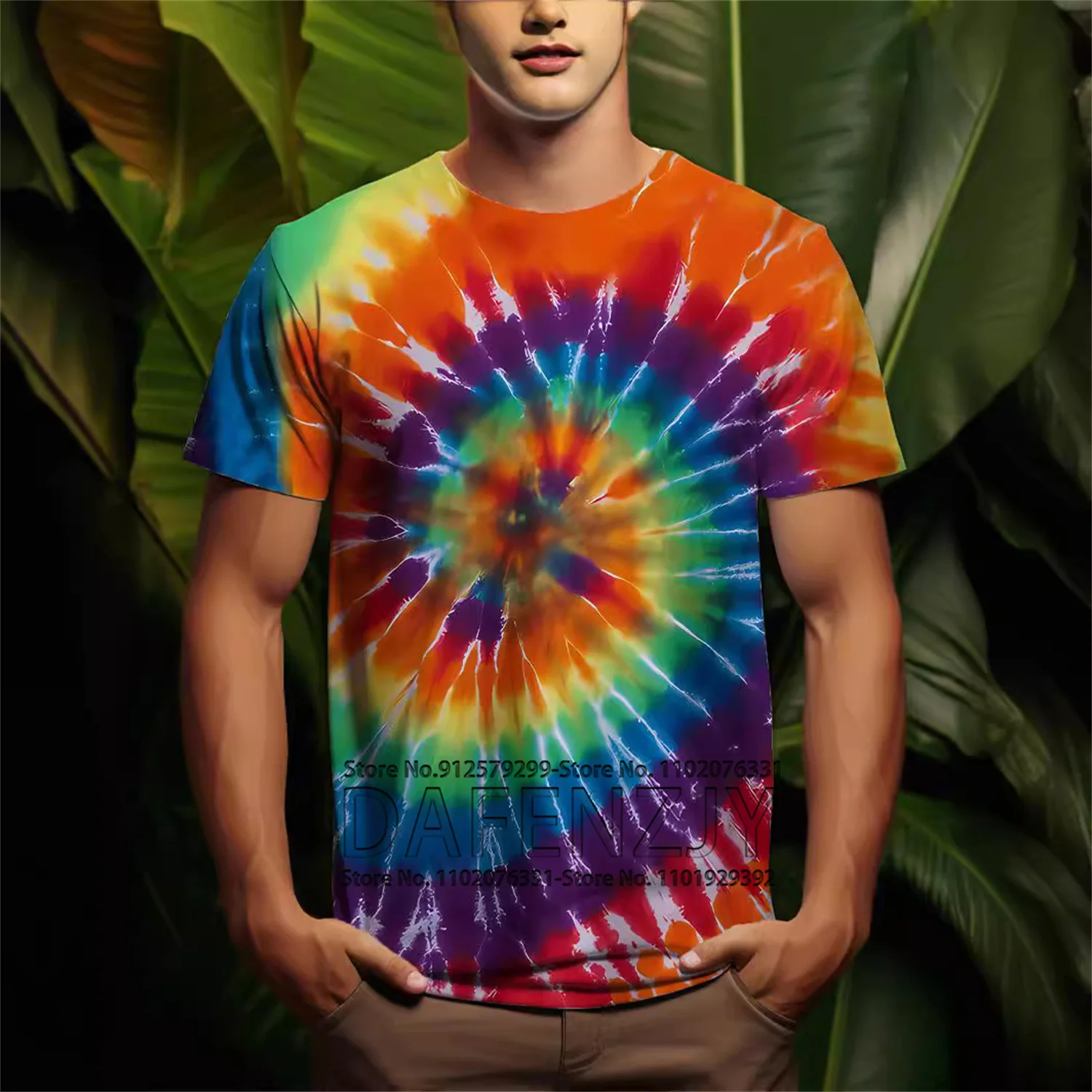 Summer Couple Colorful Rainbow Tie Dye 3D Printing T-shirt Personalized Customization High Quality Sports Casual Short Sleeve