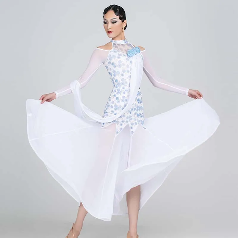 White Ballroom Dance Competition Dress Women Elegant Standard Costume Modern Waltz Perfomance Suit Tango Latin Stage Wear 1176