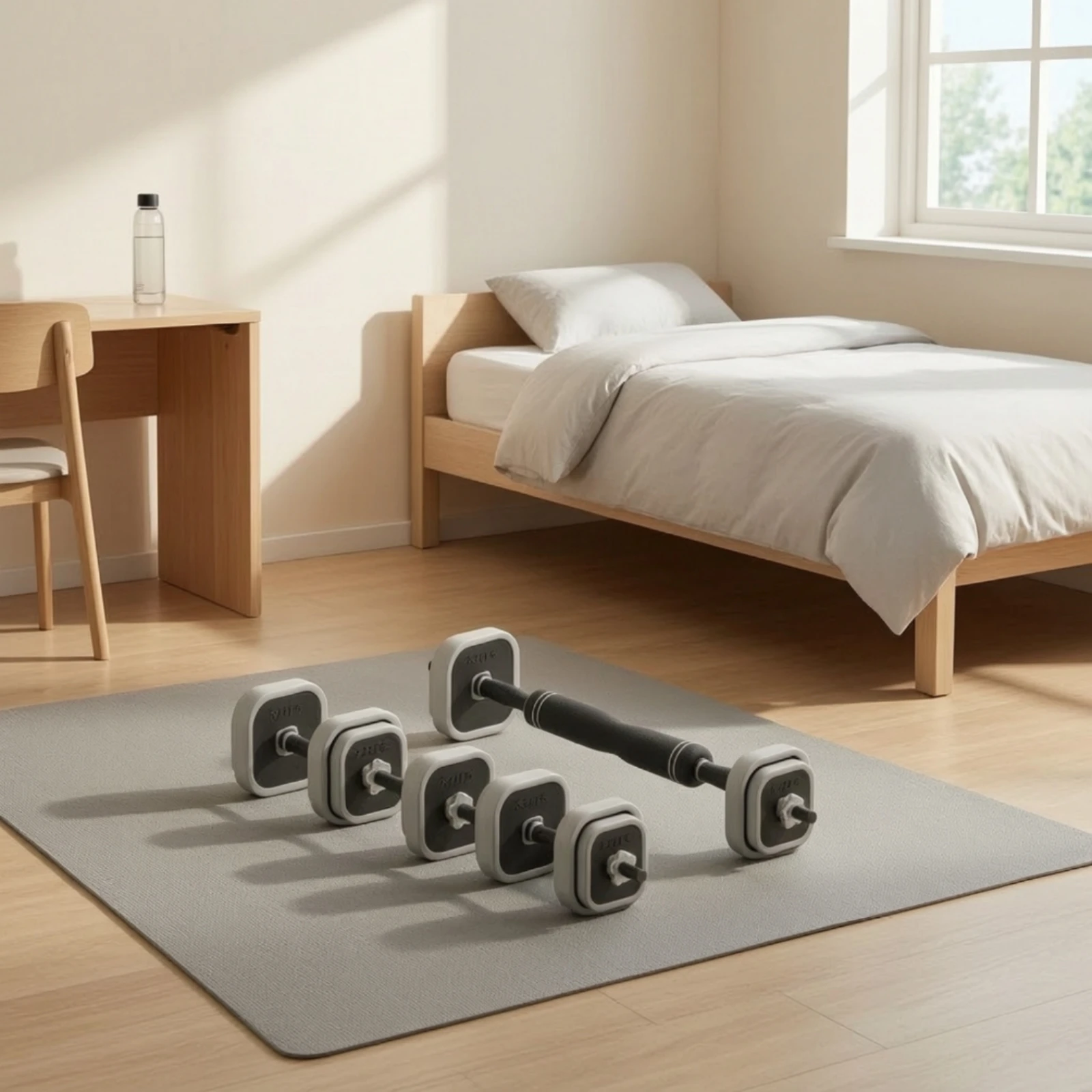 Adjustable Dumbbell with Square Plates Textured Grip Adjustable Barbell with Rubber Plates Dumbbell with Connector Non-Slip view 5