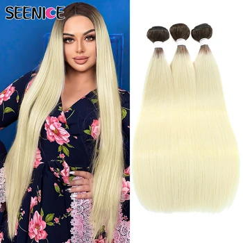 Pacotes de cabelo reto sintético natural tecelagem gengibre marrom 613 pacotes extensões de cabelo ombre vermelho tecer longo cabelo falso