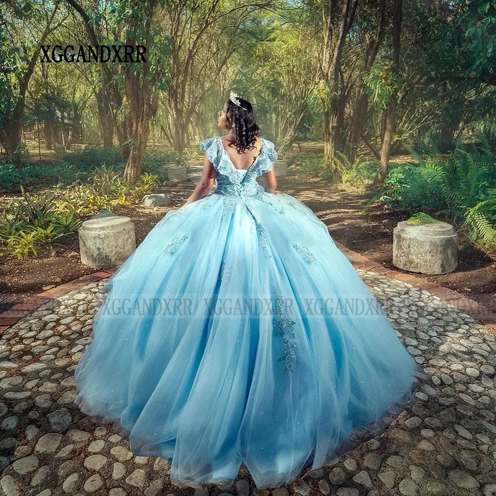 Eleganti abiti Quinceanera blu 2024 Vestido De 15 aecos Sweet 15 16 Off spalla Backless Sweet 15 16 XV Birthday Prom Party