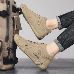 Men's Sneakers Soft Soled Spring Breathable Men's Work Shoes Flat Bottomed Non Slip Sports Lace Up Casual Board Shoes 2025