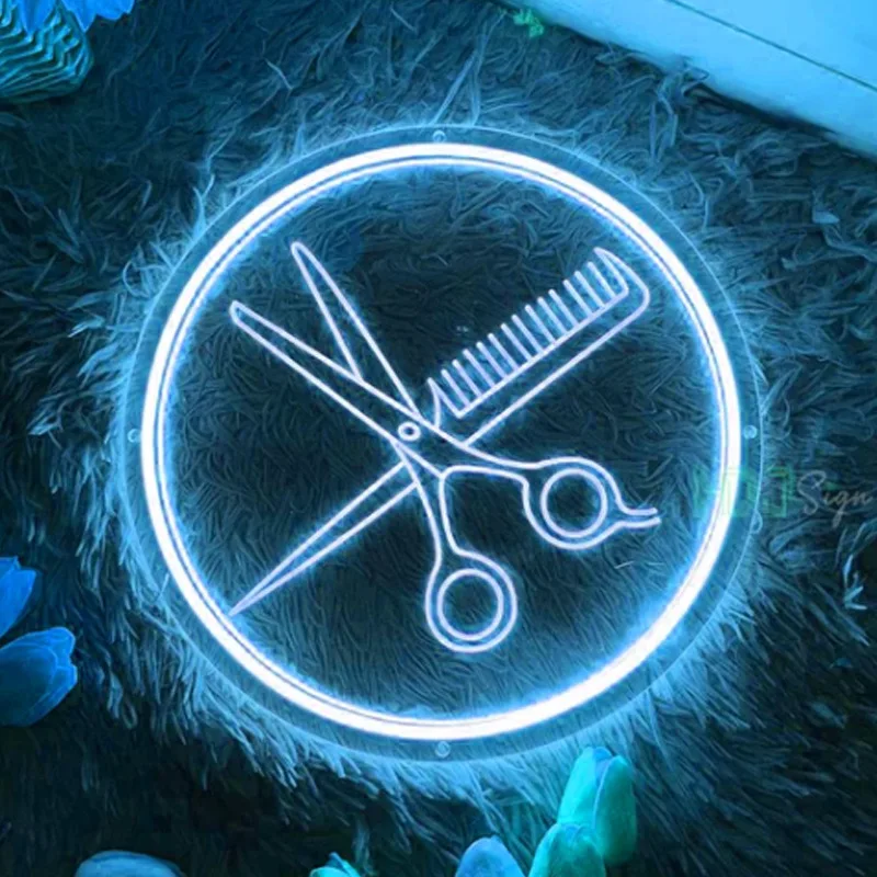 Imagem -03 - Led Neon Tesoura e Unhas Luz Personagens Luminosos Barber Shop Comb Hair Salon Decor Room Décor