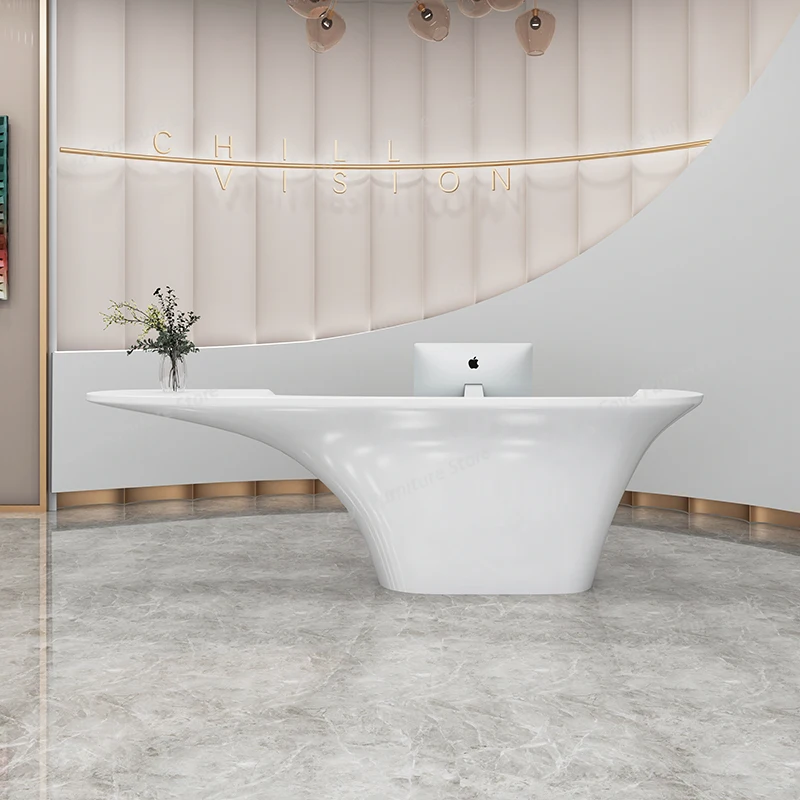 

White Salon Reception Desks L Shaped Elegant Front Desk High-end Reception Desks Modern Design Escrivaninha Office Furniture