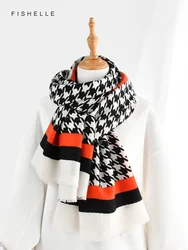 Red edge black white thousand bird pattern pure wool scarf for women's autumn winter warmth thin style shawl with small flaws
