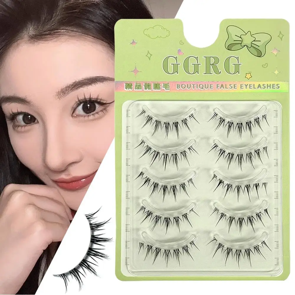 Korean Manga Lash Extension 5 Pairs Natural Fairy Transparent Strip Cross Long False Eyelashes Daily Eye Makeup Big Eyes Eyelash