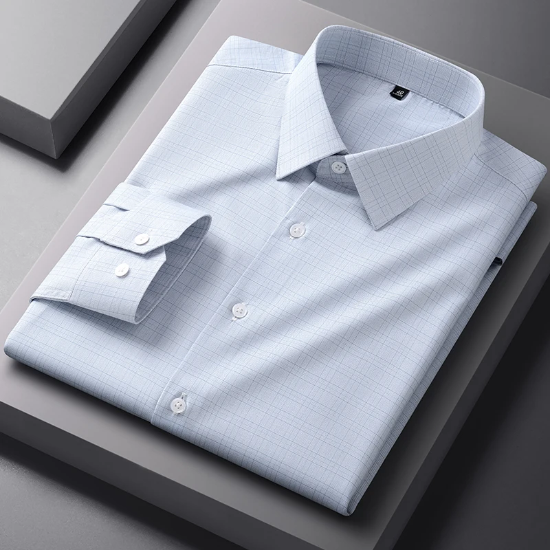 hight quality ModaL elastic striped long sleeve shirts for man slim fit formal plian shirt office designer houndstooth clothes