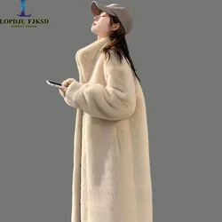 Faux Fur Coat for Women,Covered Button Long Jacket,Thicken Warm,High Quality, Female Clothes, New ,Winter,2025