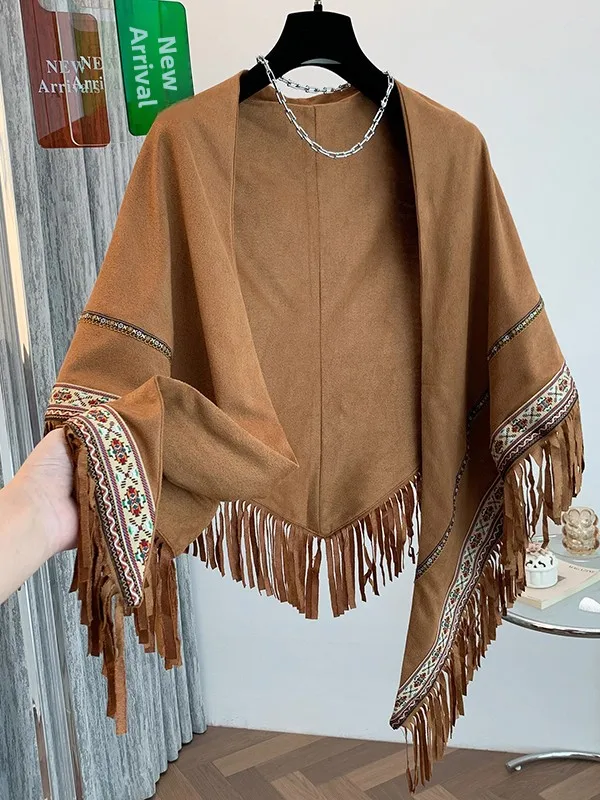 

Осень-зима 2022, новинка Sle Travel Photoaphy, этнический винтажный универсальный шарф с кисточками и запахом, внешний кардиган