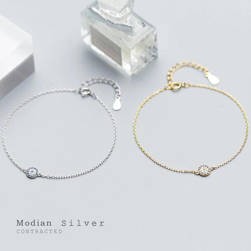 Modian Round Eyes Chain Bracelet 100% Real 925 Sterling Silver Blue Crystal Link Bracelets for Women Fashion Accessory for Girl
