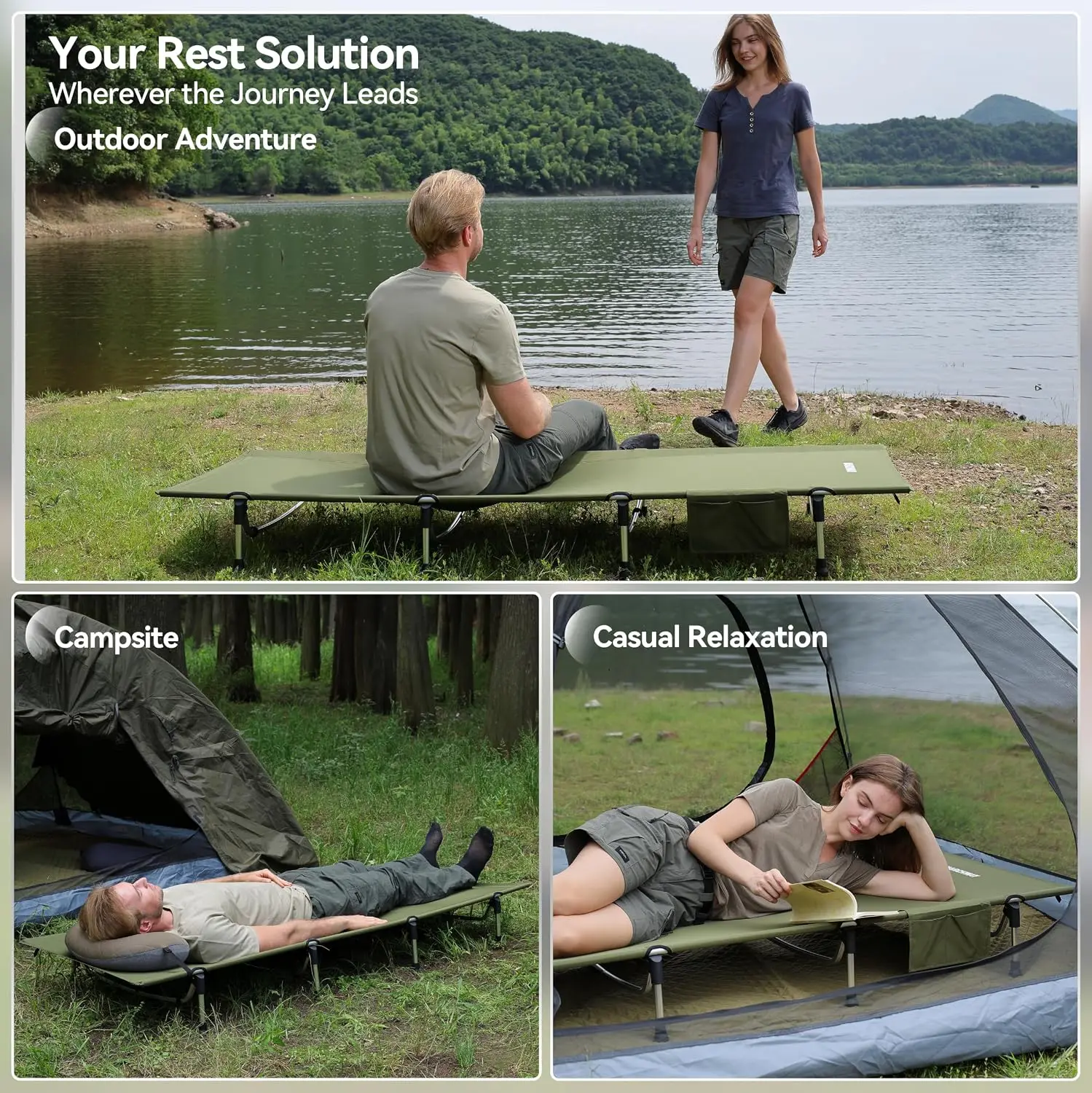Lightweight Folding Tent Camping Cot Bed with Lever Lock, Easy Setup Portable Compact for Outdoor Travel, Hunting, Hiking