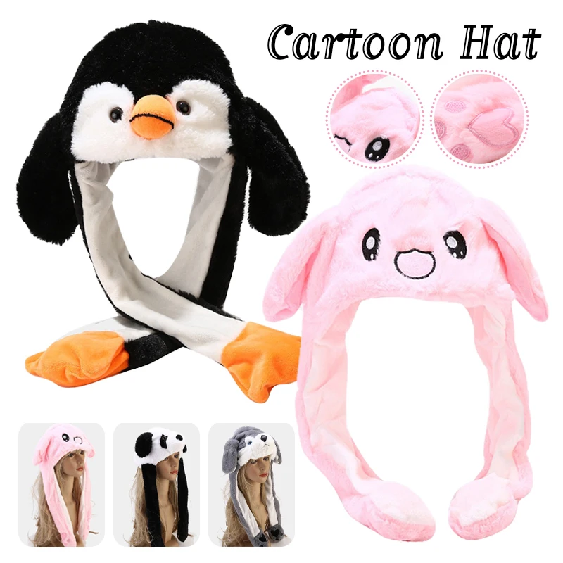 Cute Bunny Hats With Moving Ears Cartoon Beanie Hat Airbag Cap Trendy Sweet Bunny Hat Soft Warm Scarf Hats Movable Ears