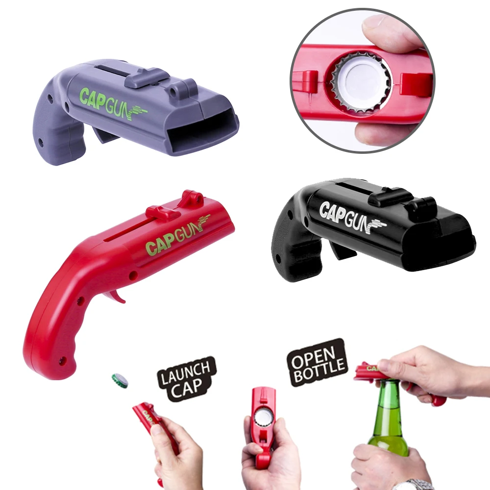 Creative Can Opener Spring Cap Catapult Launcher Gun Shape Bar Tool Drink Opening Shooter Beer Bottle Opener Kitchen Gadget Set