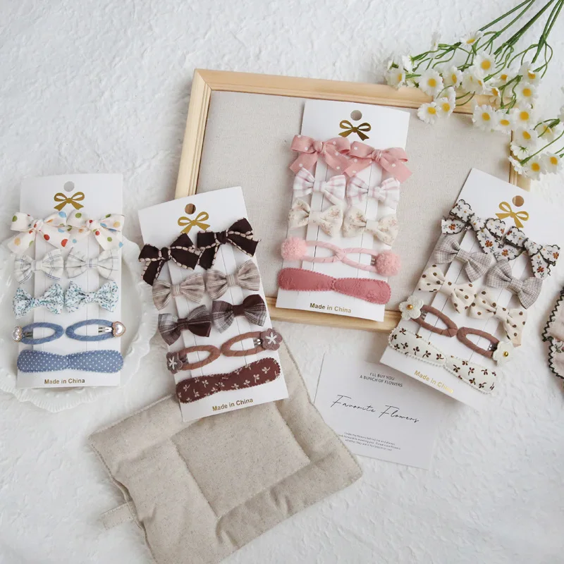 

6 компл./лот (60 шт.) 2 "заколки для волос с тканевым бантом для детей и девочек, милые мини-шпильки с бантом, детские аксессуары для волос