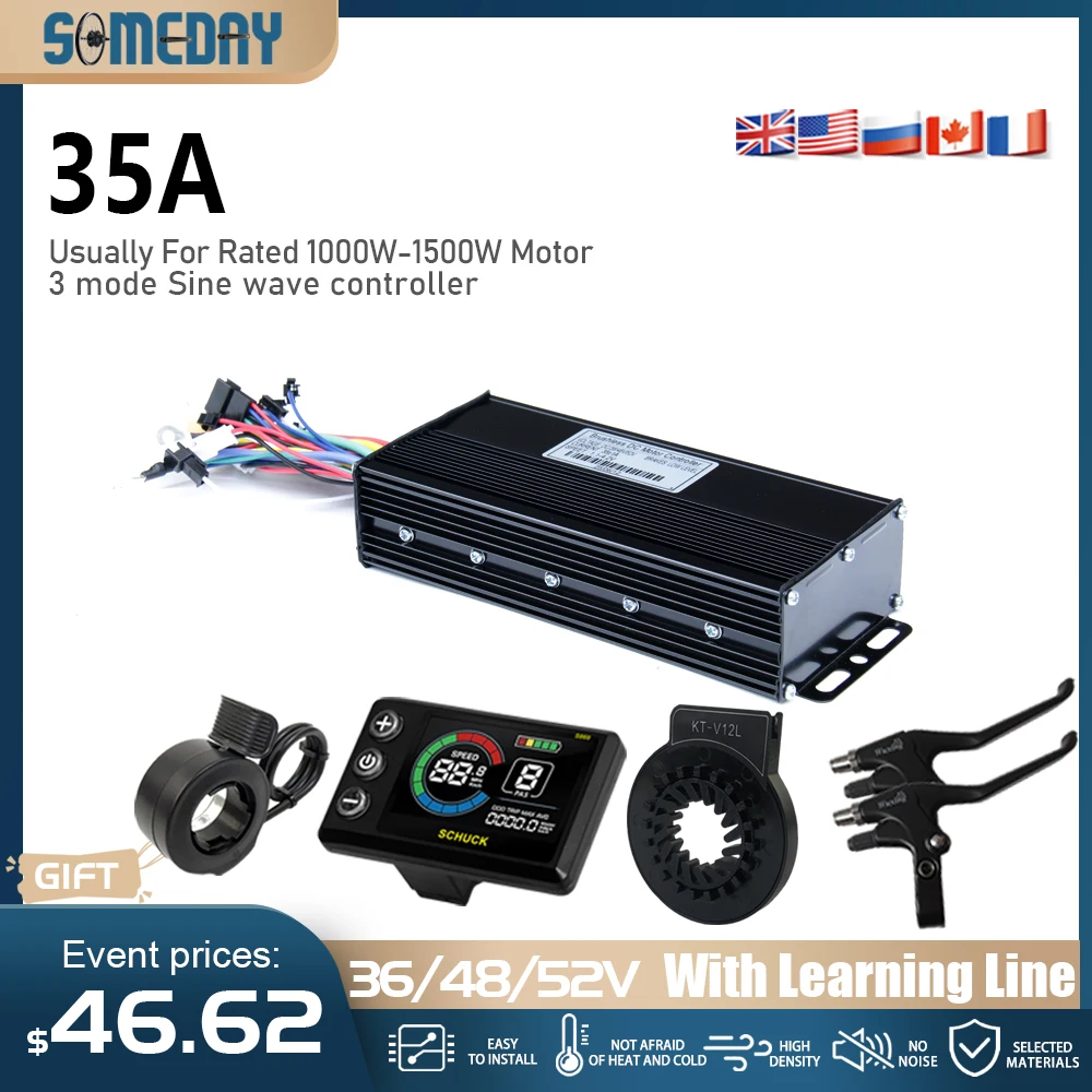 

36/48 В/52 В трехрежимный контроллер 35 А 1000 Вт-3000 Вт синусоидальный бесщеточный контроллер для электрического велосипеда, трехколесного велосипеда, аксессуар для электронного скутера