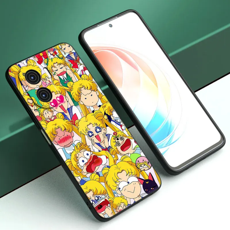 Anime Sailor Moon Cartoon Cover Black Bumper Case For Huawei P60 Pro Art P50E P40 P30 P20 Pro P10 Lite P Smart Z P Smart 2021