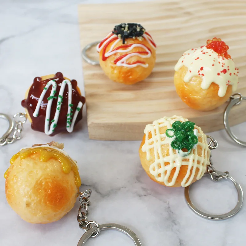 Octopus Ball Key Ring New Japanese Simulation Snack Toy Model Key Chain Car Phone Bag Pendant Gift Trinkets Ornaments Llaveros