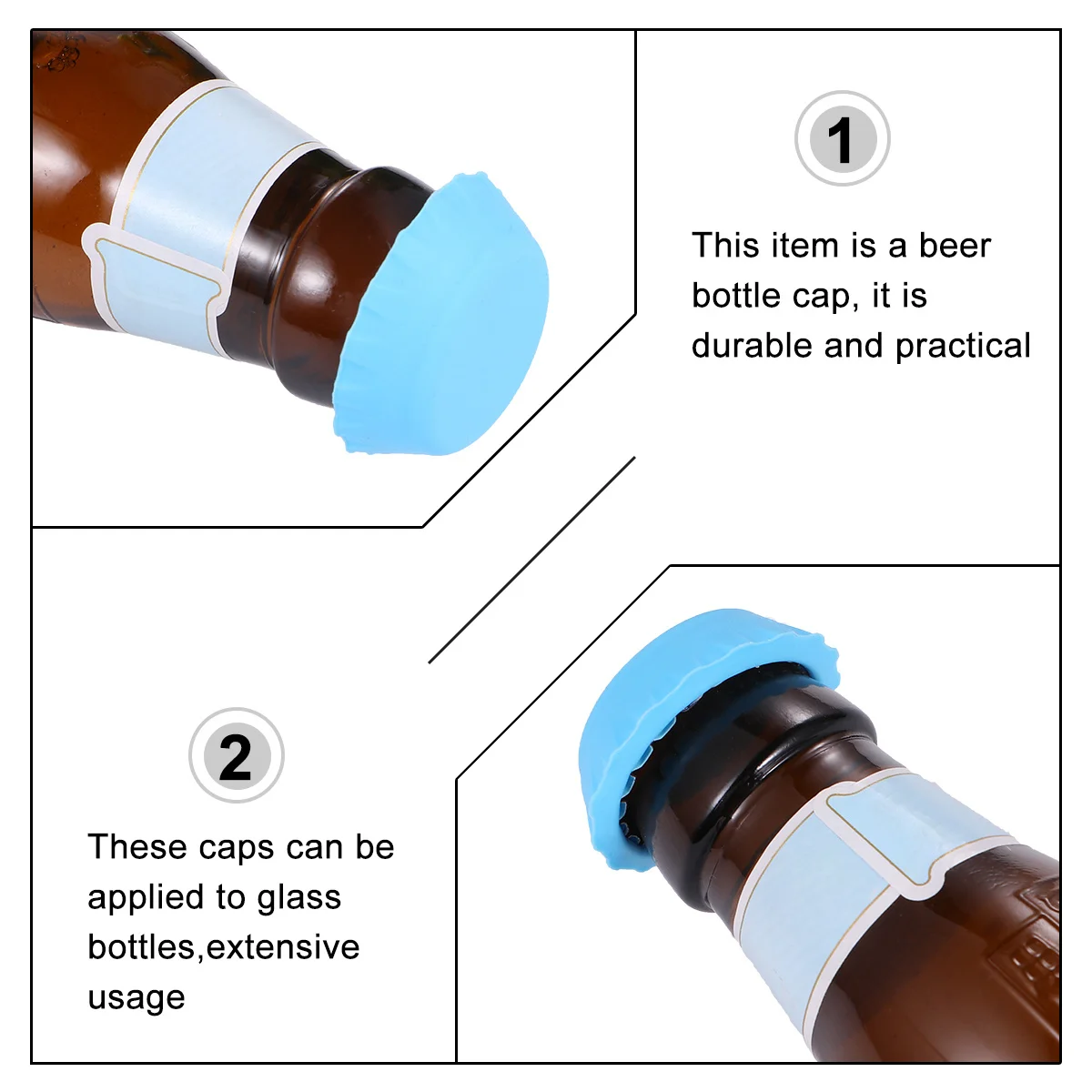 

6Pcs Beer Bottle Caps Reusable Silicone Fit for Soda Pop Wine Cider Vinegar Soy Sauce Non Slip Easy Clean Home Bar