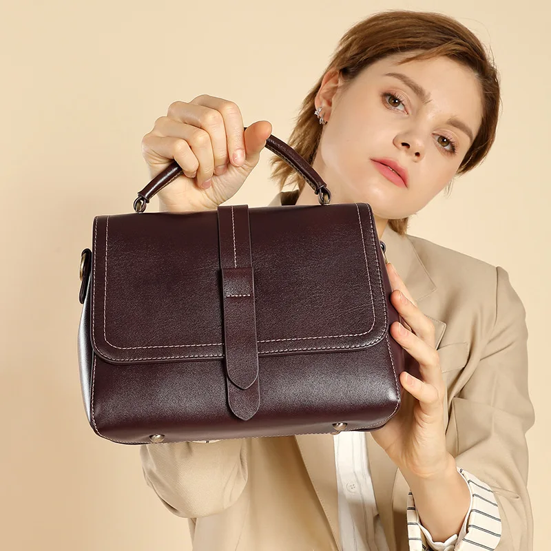 2026 Large Capacity Genuine Leather Boston Bag Luxury Designer Shoulder Crossbody Tote Handbag for Women